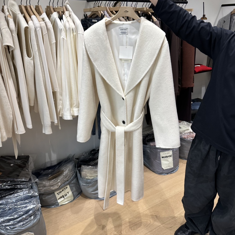 aube nunt韓國代購女裝新品職業中長款大衣手工制品含腰帶aube nunt中長款大衣圖色1
