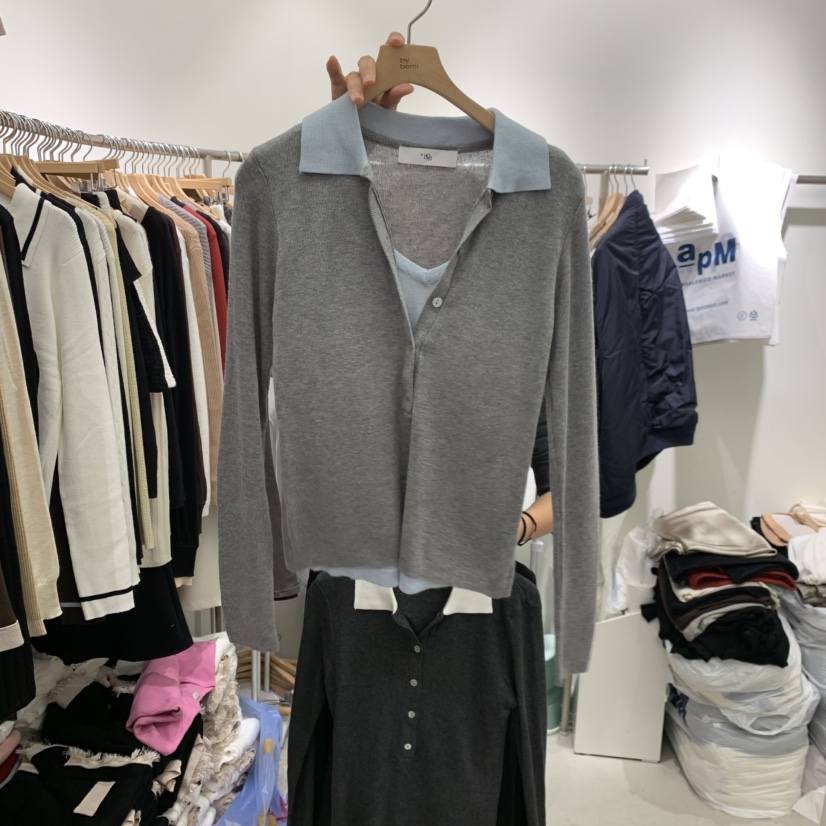 BY BOMI東大門實拍女士新品職業推薦真品針織衫假兩件撞色BY BOMI針織衫圖色1
