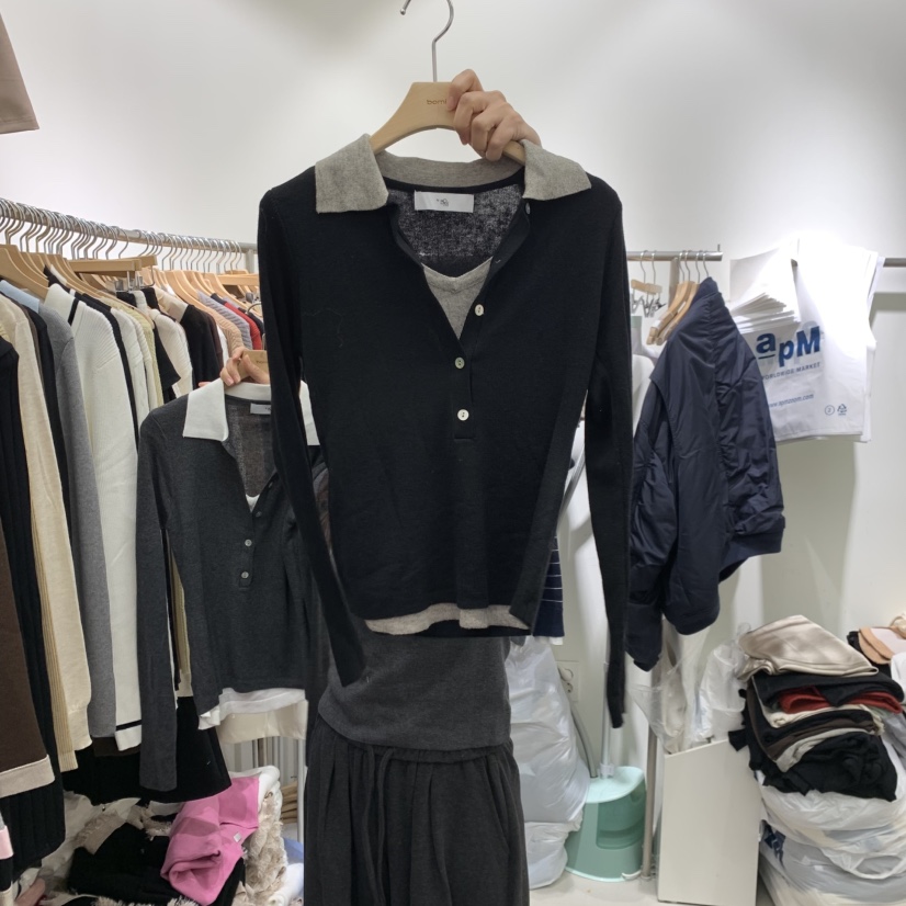 BY BOMI東大門實拍女士新品職業推薦真品針織衫假兩件撞色BY BOMI針織衫圖色2