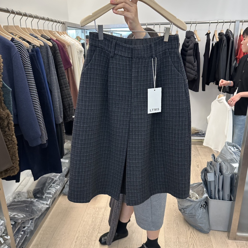 LTMS韓國直郵女士新品推薦真品職業休閑熱賣時尚休閑褲格紋LTMS休閑褲圖色2深灰色