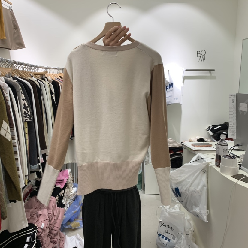 BY BOMI韓國代購女裝新款推薦熱賣休閑開衫撞色開衫開衩BY BOMI開衫