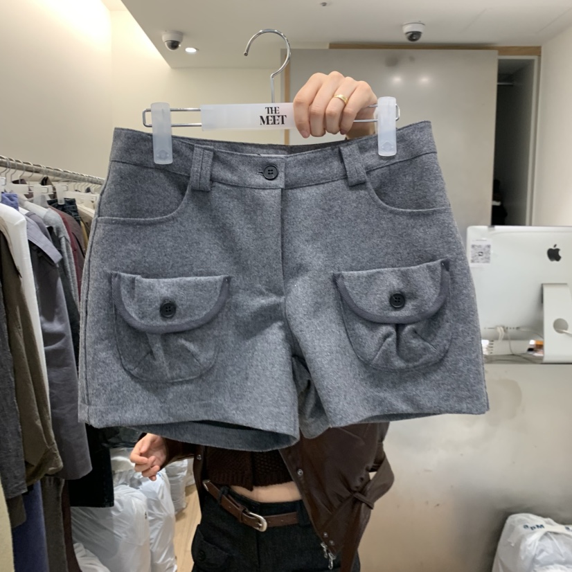 MEET ME東大門代購女裝新品職業推薦短褲不含腰帶羊毛口袋Meet me短褲圖色1