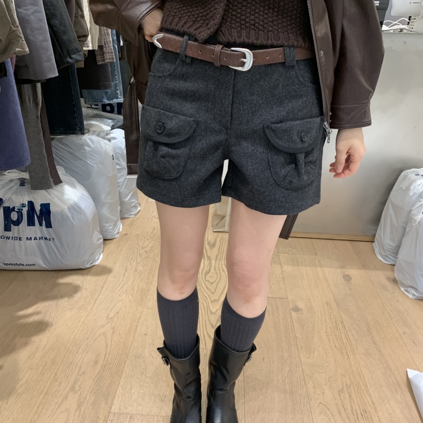 MEET ME東大門代購女裝新品職業推薦短褲不含腰帶羊毛口袋Meet me短褲圖色2