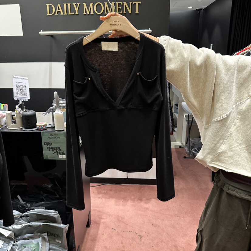 DAILY MOMENT韓國代購女裝新品熱賣職業休閑長袖T恤口袋DAILY MOMENT長袖T恤圖色2