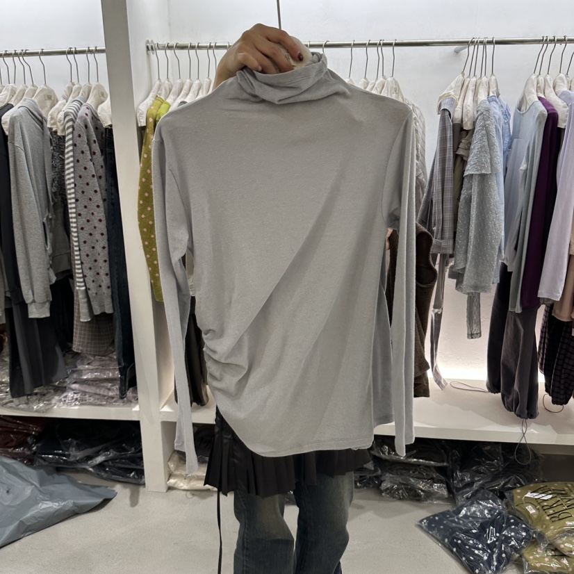 BERTHA韓國直郵女士新品推薦人氣時尚真品長袖T恤高領褶皺BERTHA長袖T恤圖色1灰色