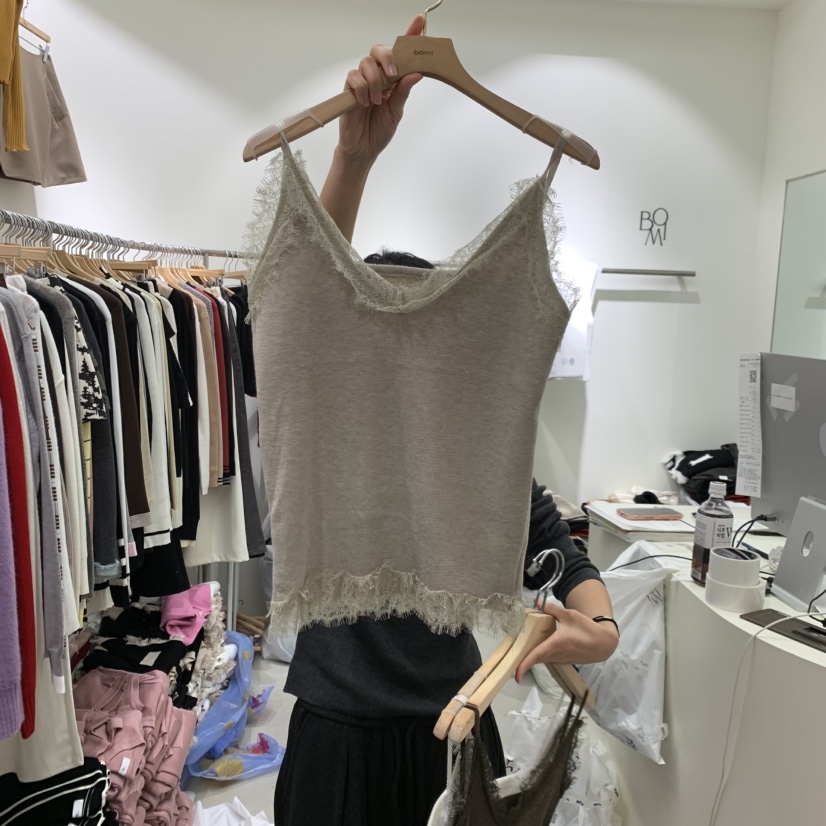 BY BOMI韓國直郵女裝新品休閑吊帶背心不含腰包蕾絲無袖BY BOMI吊帶/背心圖色2