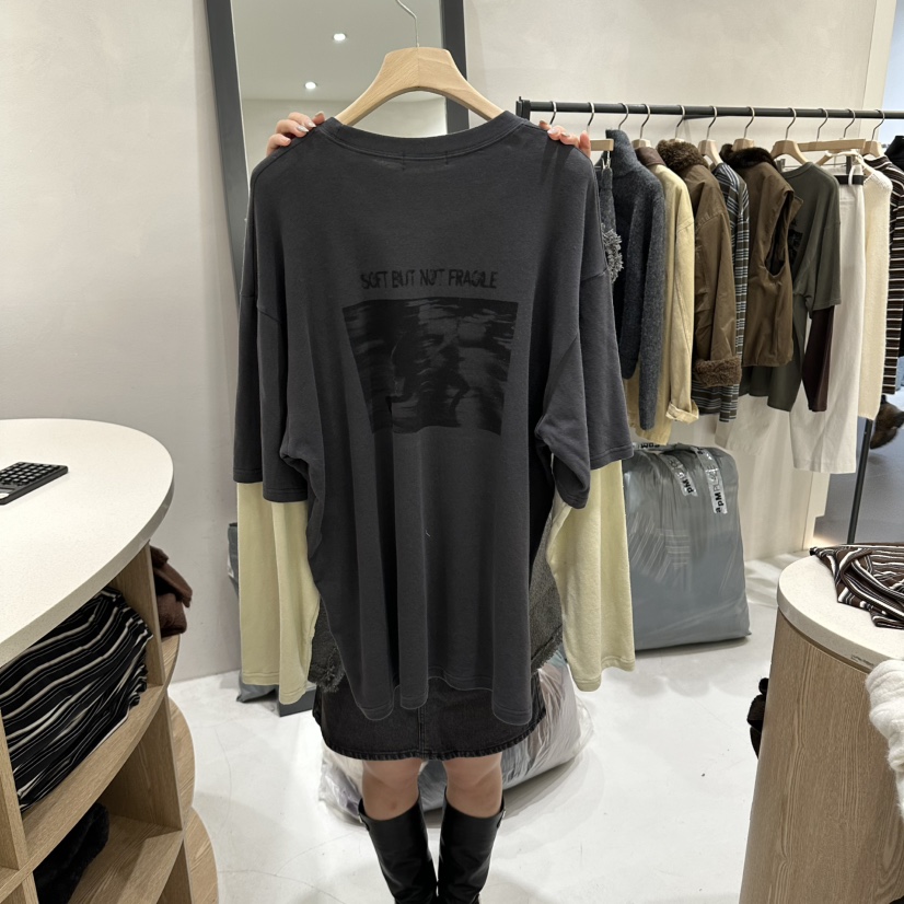 AURA韓國代購女裝新品人氣時尚推薦休閑熱賣真品長袖T恤撞色Au ra長袖T恤