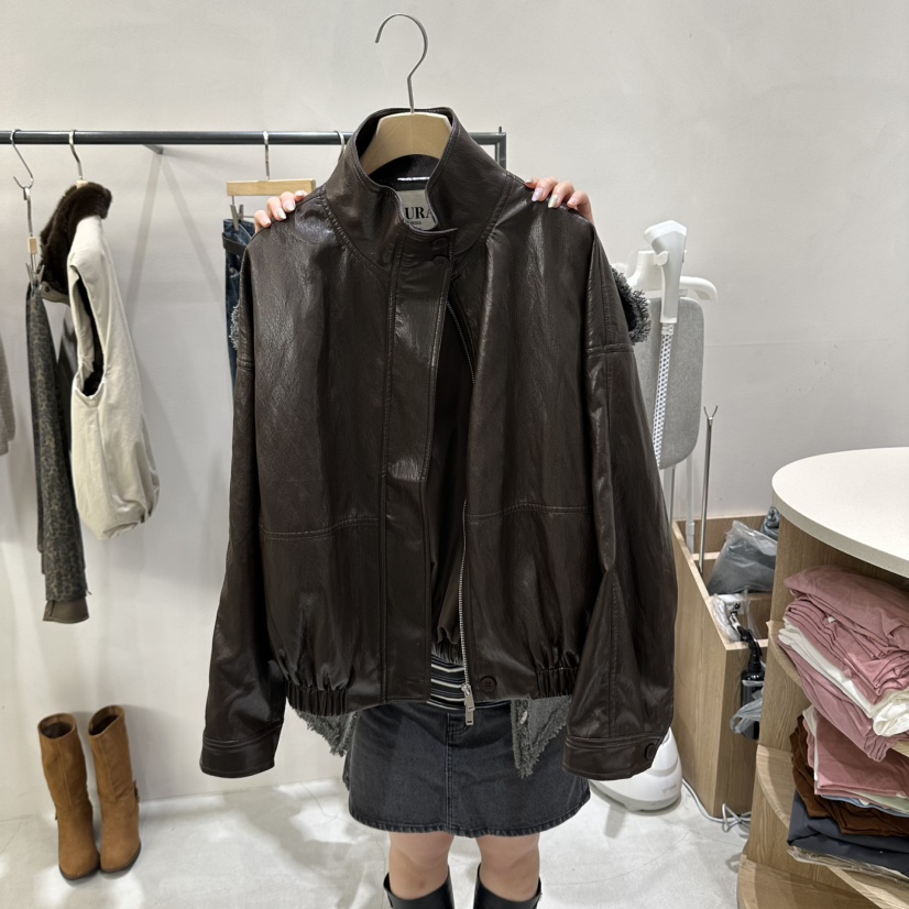 AURA東大門代購女裝新款職業人氣時尚推薦休閑真品夾克高領Au ra夾克圖色2棕色