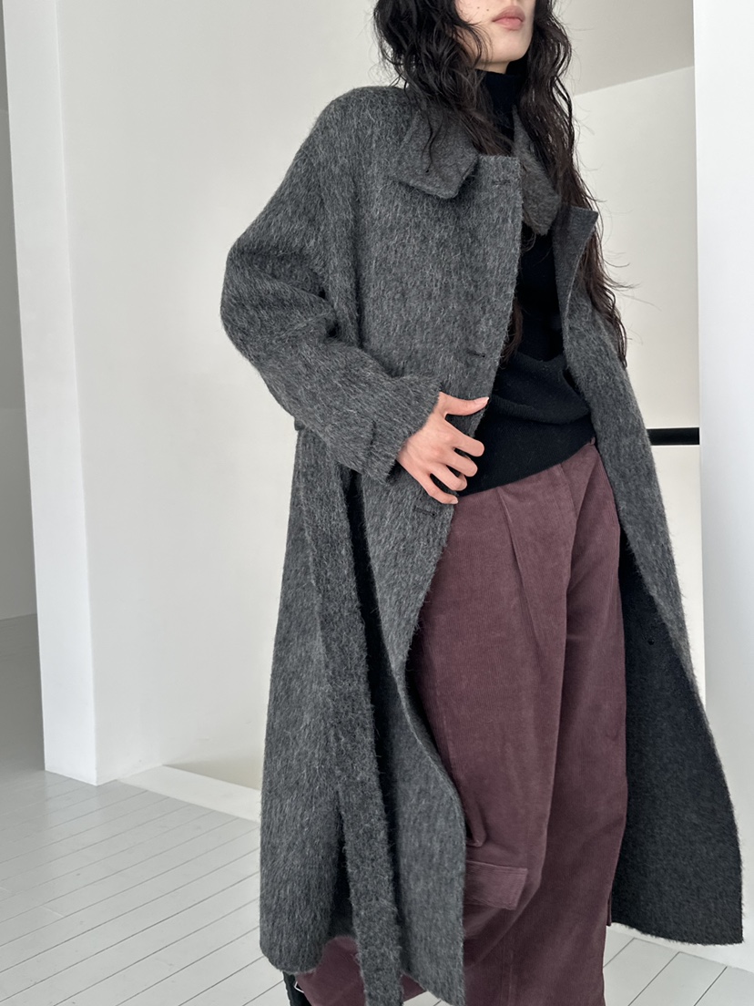LE VASE東大門代購女裝新品時尚中長款大衣含腰帶羊駝高領LE VASE中長款大衣