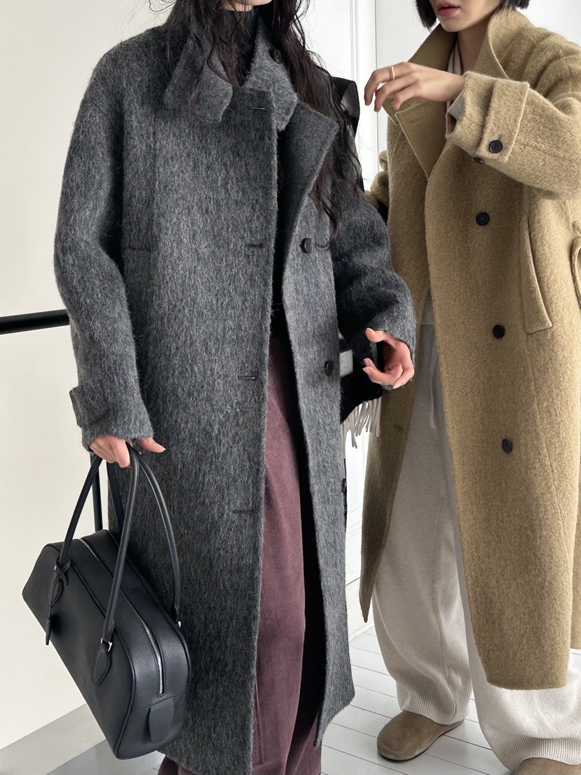 LE VASE東大門代購女裝新品時尚中長款大衣含腰帶羊駝高領LE VASE中長款大衣