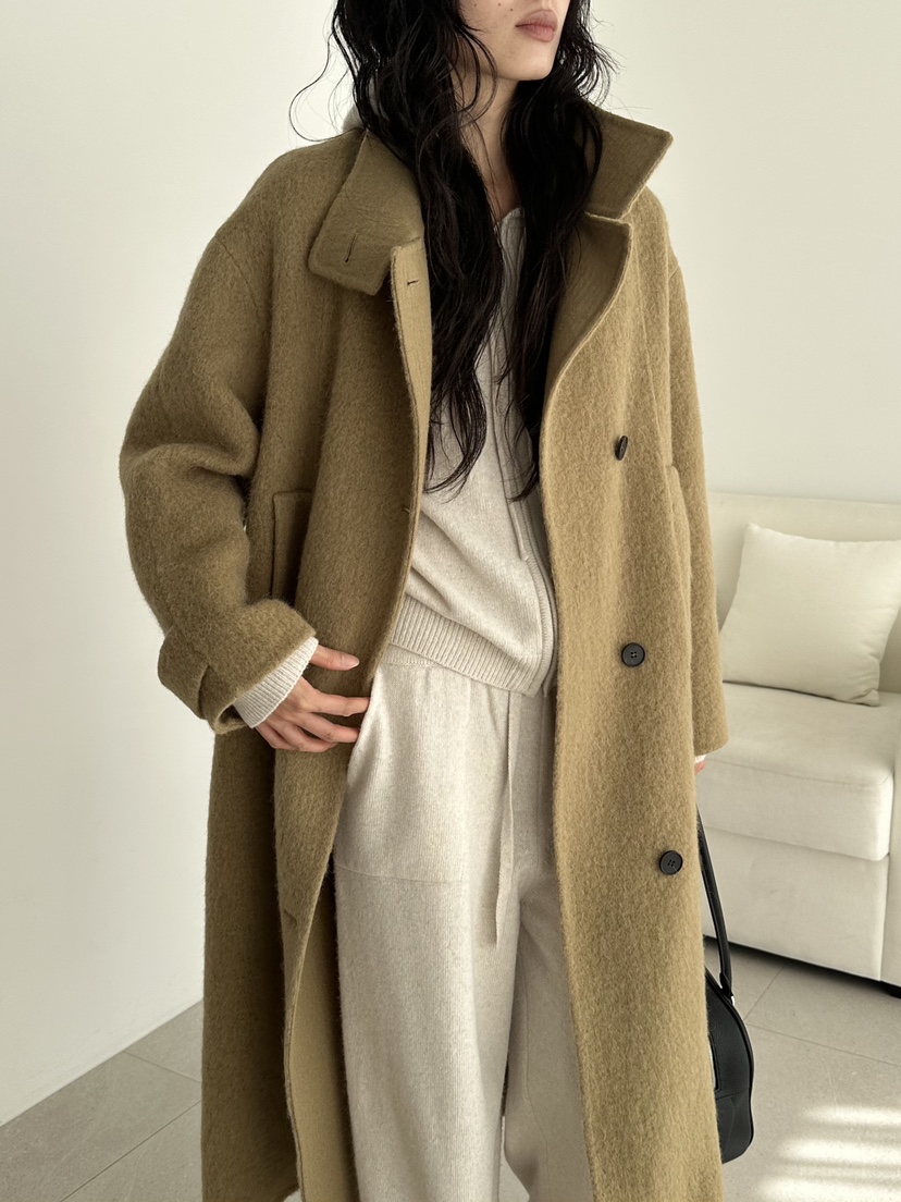 LE VASE東大門代購女裝新品時尚中長款大衣含腰帶羊駝高領LE VASE中長款大衣