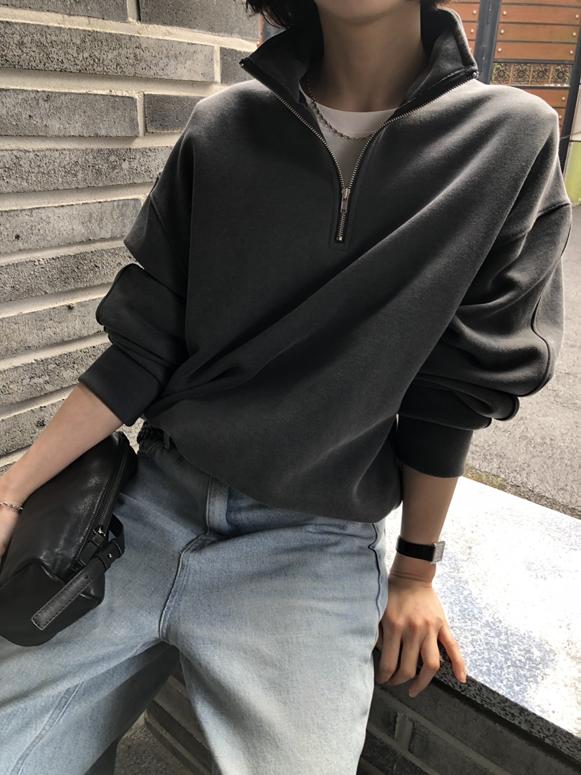 LONG PEAK東大門實拍女裝新品時尚熱賣推薦衛衣拉鏈染色LONG PEAK衛衣