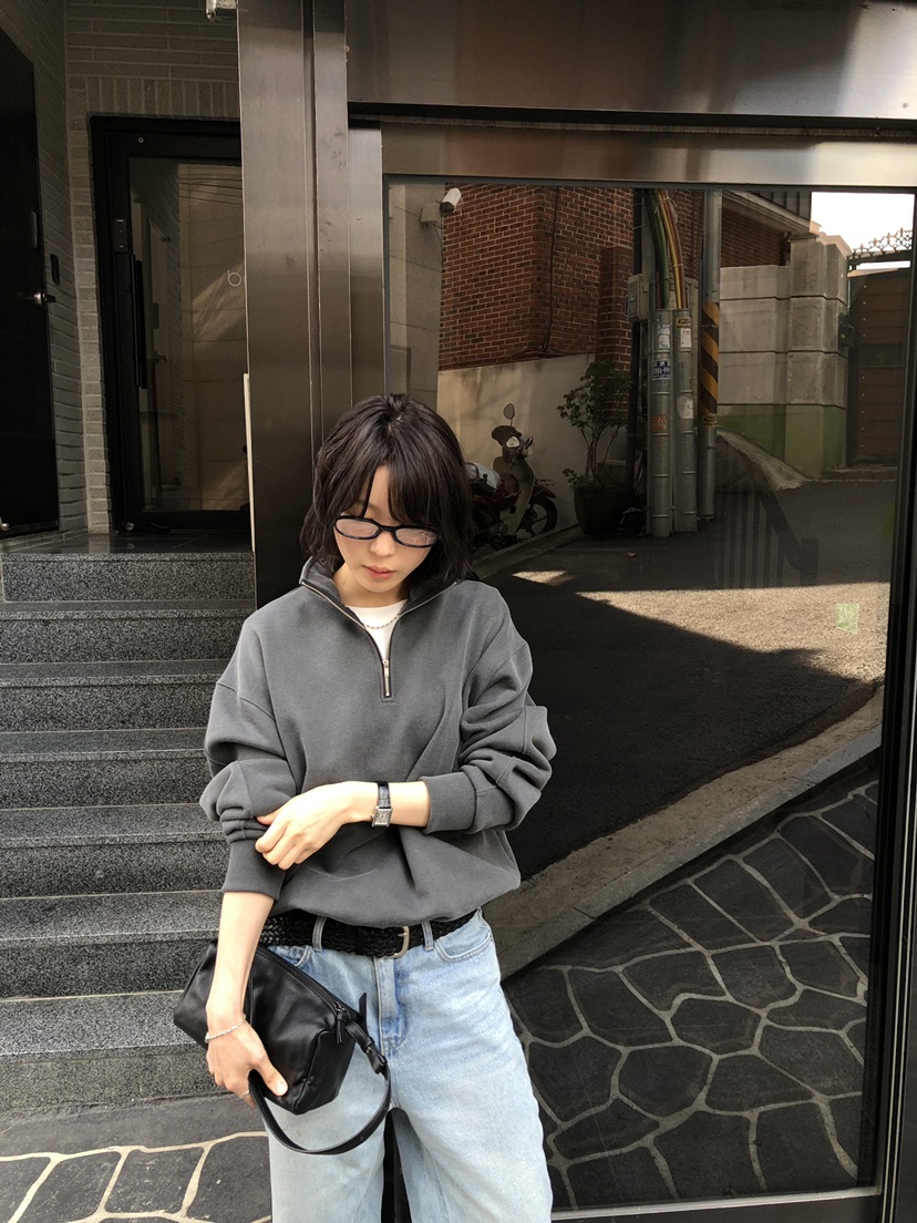 LONG PEAK東大門實拍女裝新品時尚熱賣推薦衛衣拉鏈染色LONG PEAK衛衣
