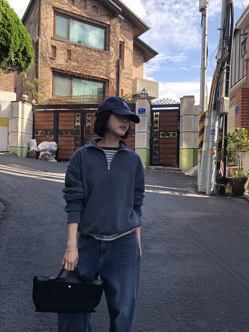 LONG PEAK東大門實拍女裝新品時尚熱賣推薦衛衣拉鏈染色LONG PEAK衛衣