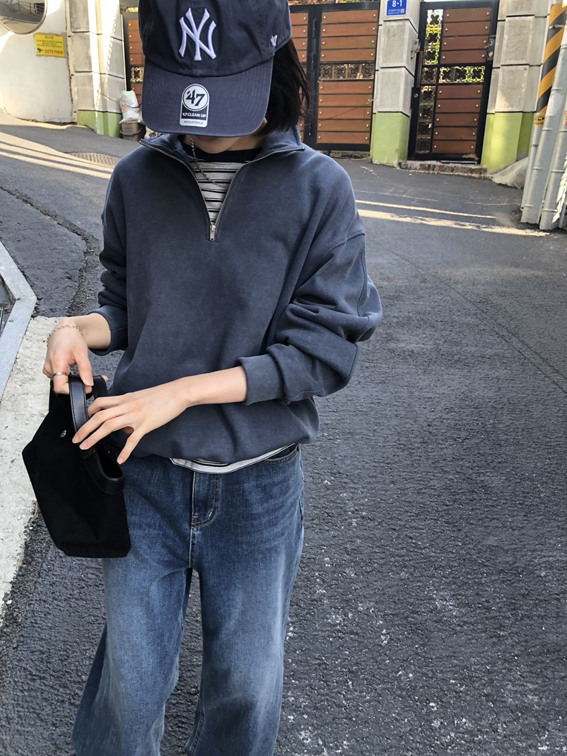 LONG PEAK東大門實拍女裝新品時尚熱賣推薦衛衣拉鏈染色LONG PEAK衛衣