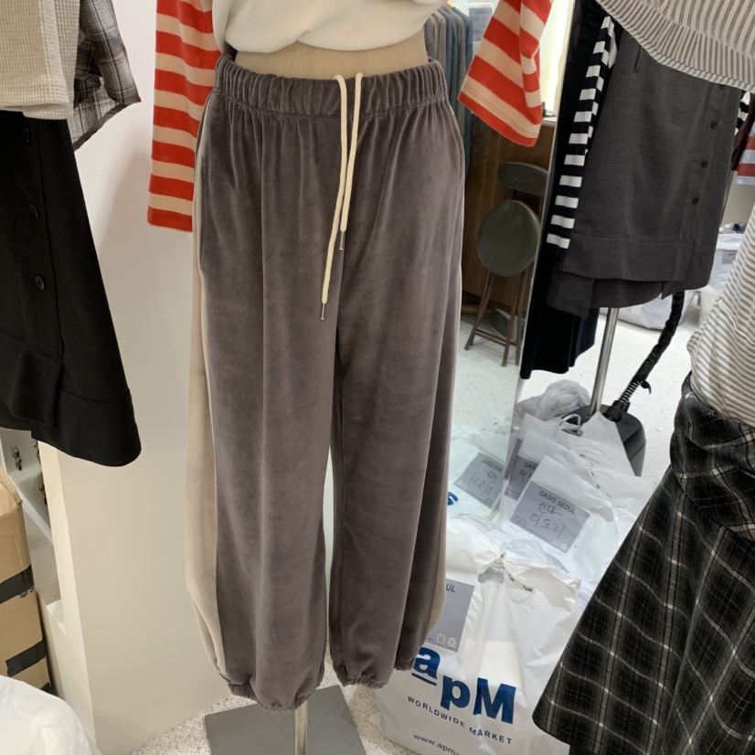 OASISSEOUL東大門實拍女士新品時尚人氣休閑褲天鵝絨撞色OASISSEOUL休閑褲圖色1墨