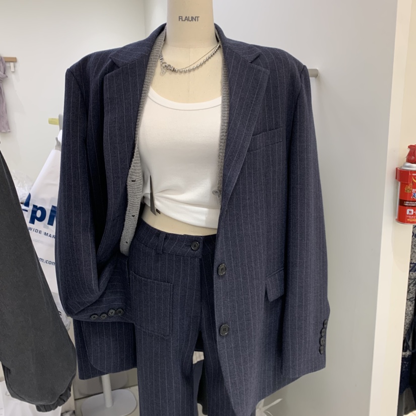 FLAUNT東大門直郵女裝新品熱賣人氣推薦時尚西裝西服條紋FLAUNT西裝/西服圖色2深藍色