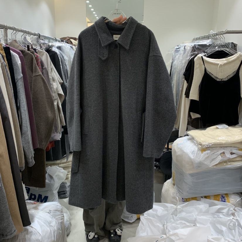 THE REST韓國直郵女士新品休閑中長款大衣含腰帶褶裥絎縫THE REST/UNNOEUD中長款大衣圖色1