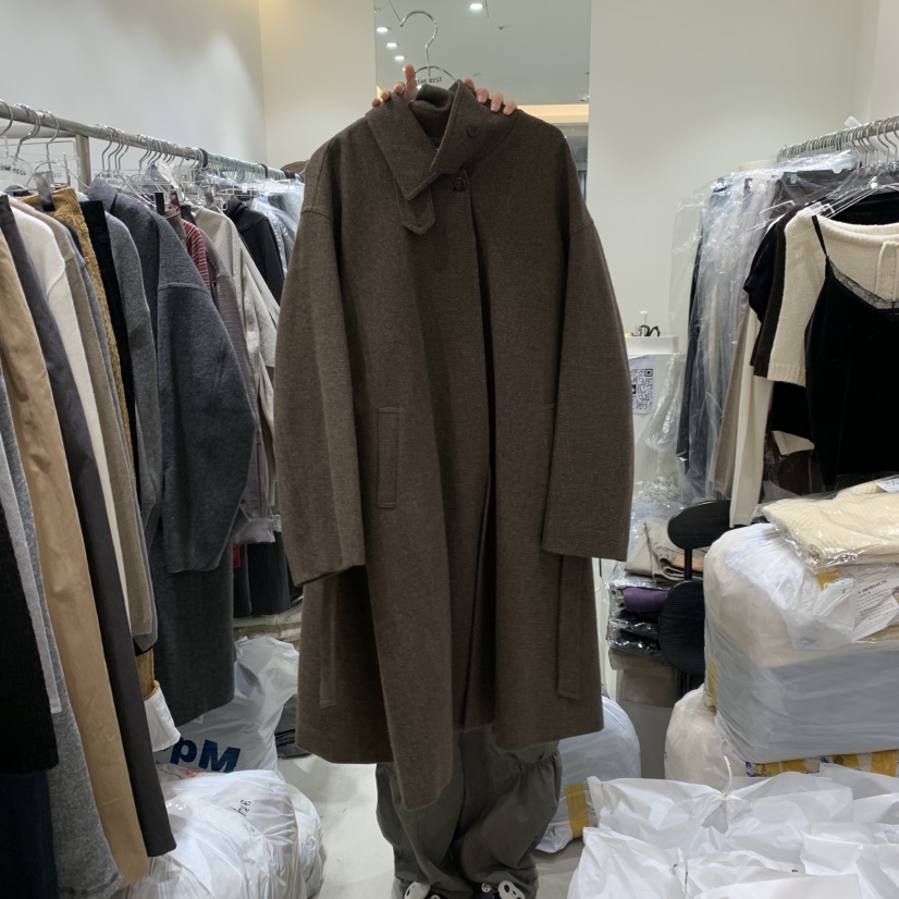 THE REST韓國直郵女士新品休閑中長款大衣含腰帶褶裥絎縫THE REST/UNNOEUD中長款大衣圖色2