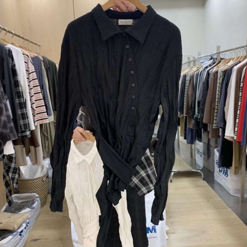 VILLABUTTON韓國直郵女裝新品熱賣職業襯衫蕾絲衫棉質褶皺VILLA BUTTON襯衫/蕾絲衫圖色3