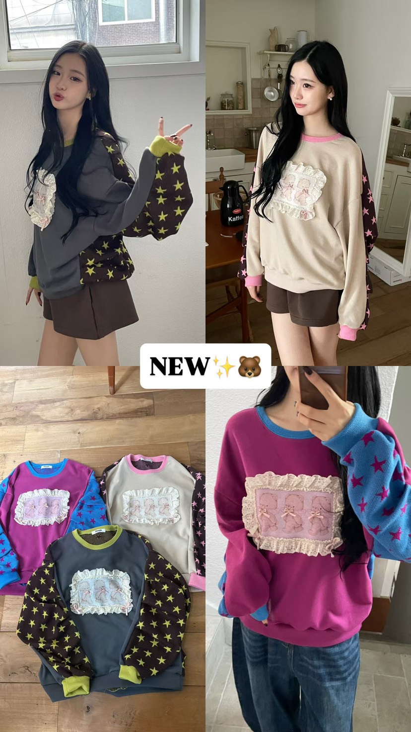 ARANCIA東大門代購女裝新款職業時尚人氣衛衣小熊刺繡撞色ARANCIA衛衣