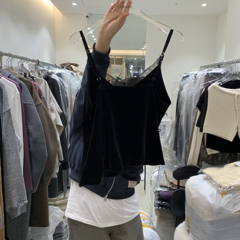 THE REST東大門實拍女裝新品熱賣人氣吊帶背心蕾絲絲絨無袖THE REST/UNNOEUD吊帶/背心