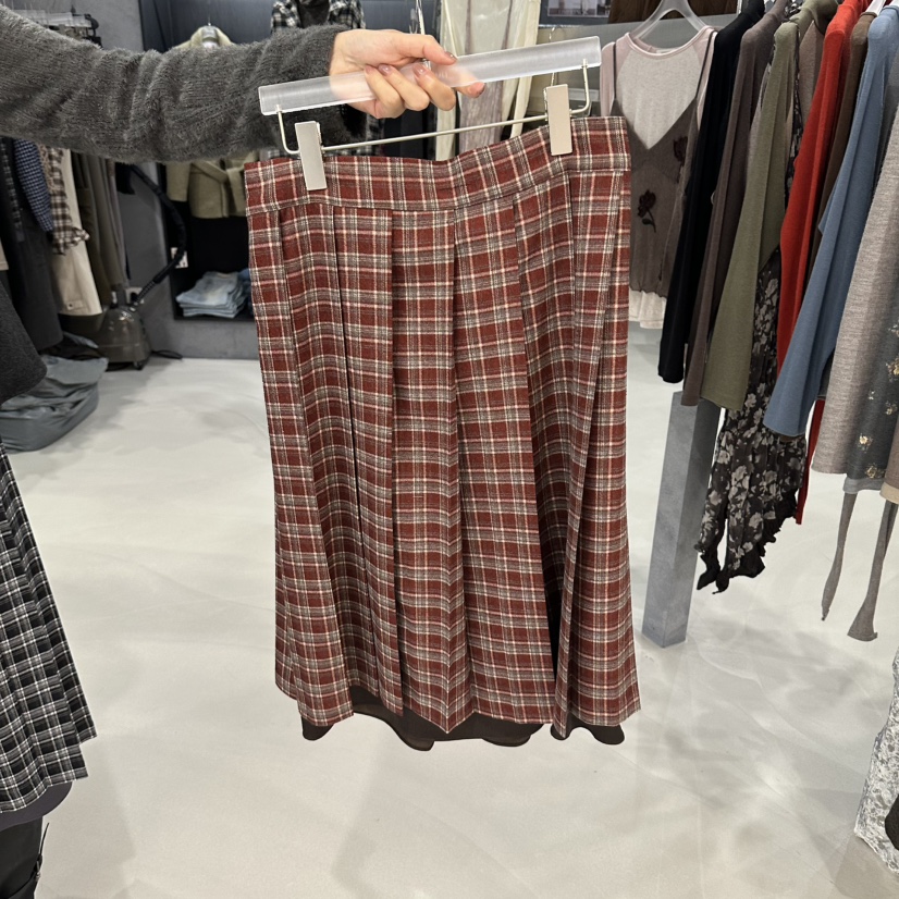 LIMERENCE東大門代購女士新品休閑推薦半身裙中短裙格子褶皺LIMERENCE半身裙/中短裙