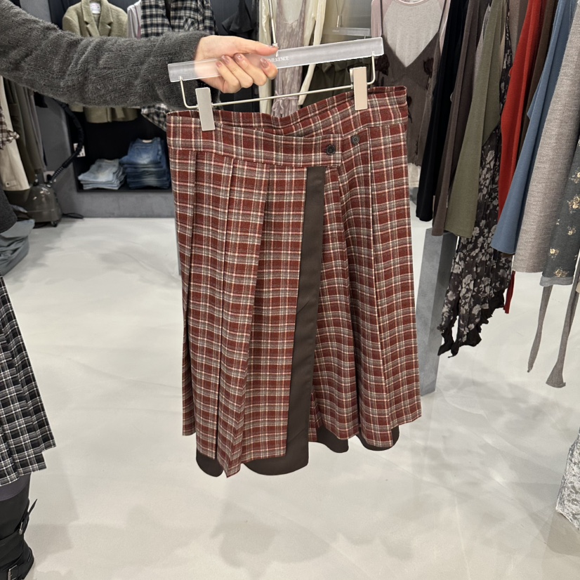 LIMERENCE東大門代購女士新品休閑推薦半身裙中短裙格子褶皺LIMERENCE半身裙/中短裙圖色1