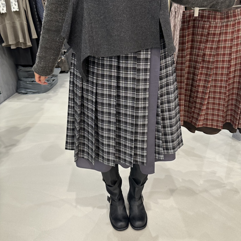 LIMERENCE東大門代購女士新品休閑推薦半身裙中短裙格子褶皺LIMERENCE半身裙/中短裙圖色2