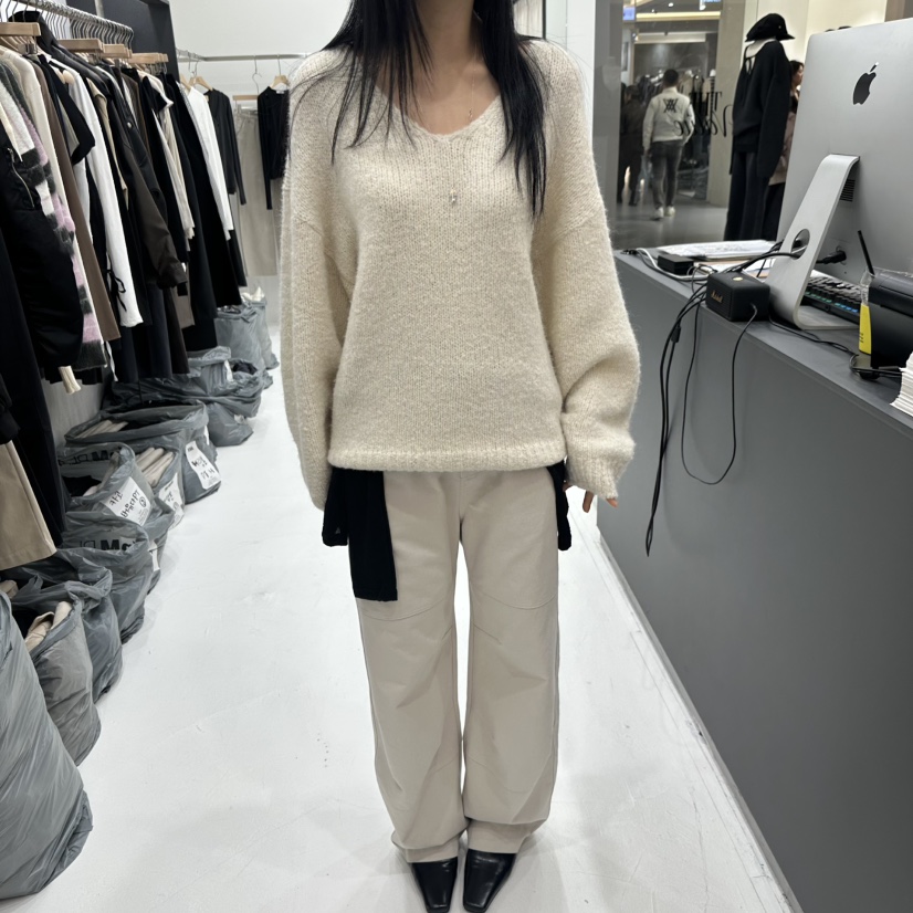 THE VALUE東大門直郵女裝新品熱賣推薦時尚休閑毛衣V領絲帶THE VALUE毛衣圖色1白色