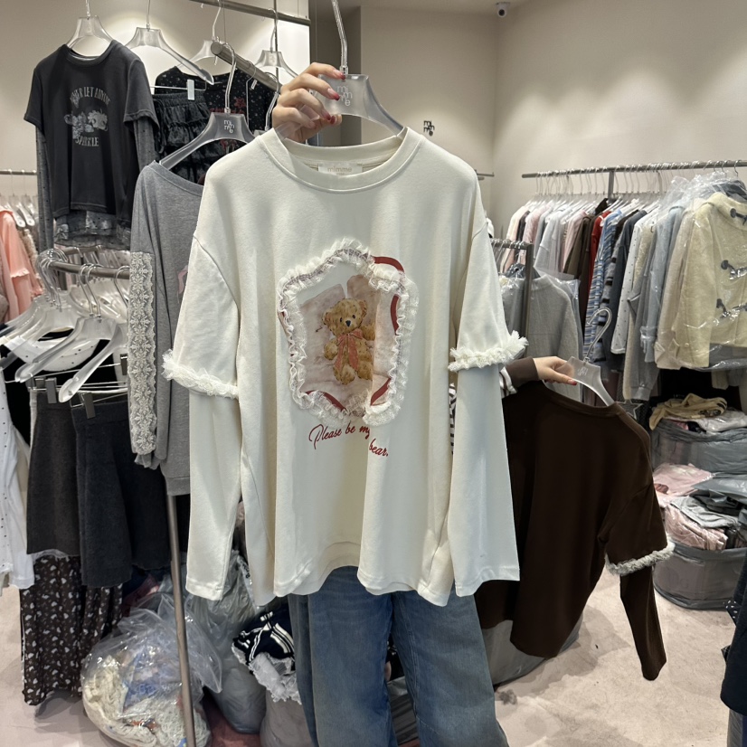 MIMME/LOOKK韓國直郵女士新品時尚熱賣休閑人氣長袖T恤絲帶MIMME/LOOKK長袖T恤圖色1
