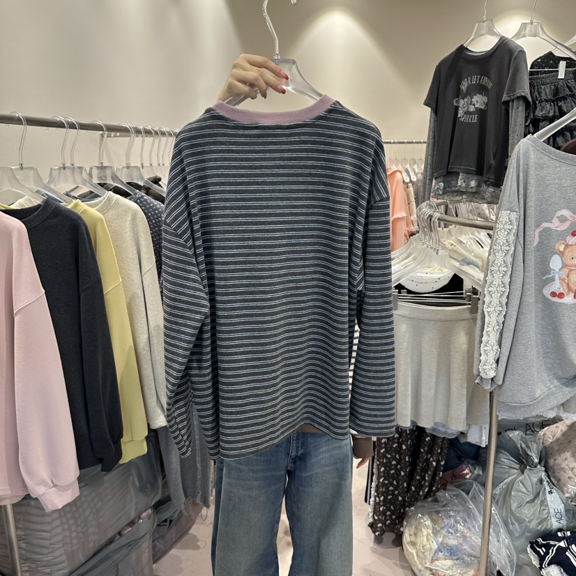 MIMME/LOOKK東大門實拍女裝新品人氣時尚長袖T恤撞色緞帶MIMME/LOOKK長袖T恤