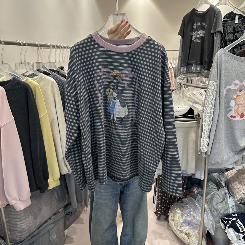 MIMME/LOOKK東大門實拍女裝新品人氣時尚長袖T恤撞色緞帶MIMME/LOOKK長袖T恤圖色2粉色