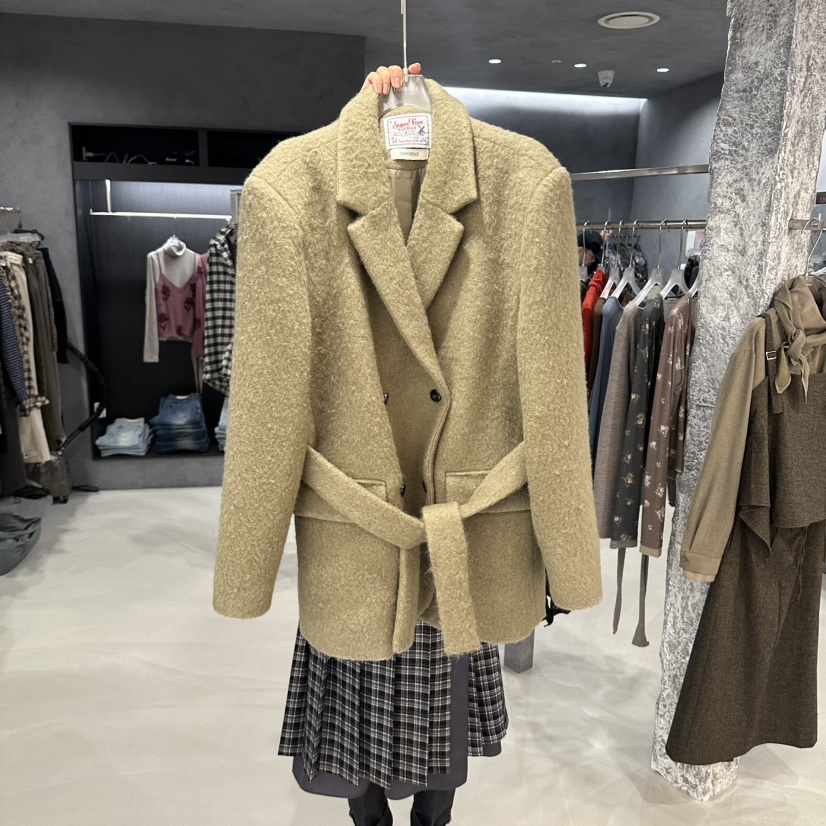 LIMERENCE韓國直郵女士新款人氣休閑熱賣推薦夾克含腰帶羊駝LIMERENCE夾克圖色2