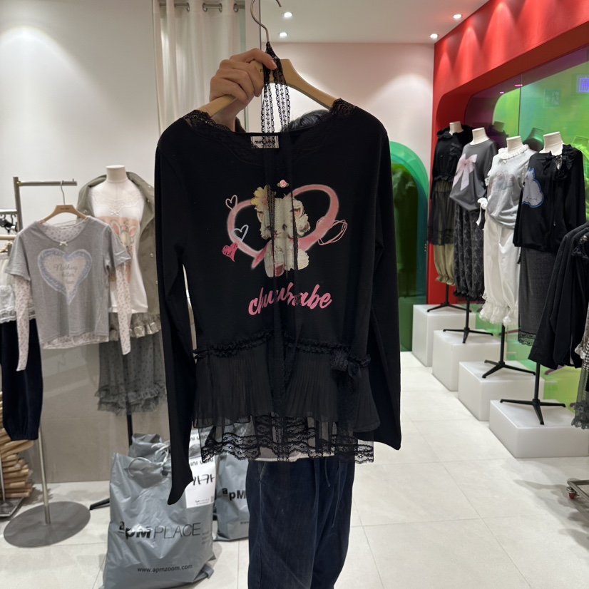 MINI UNNI韓國代購女裝新品時尚人氣真品推薦長袖T恤含脖帶mini unni長袖T恤圖色2