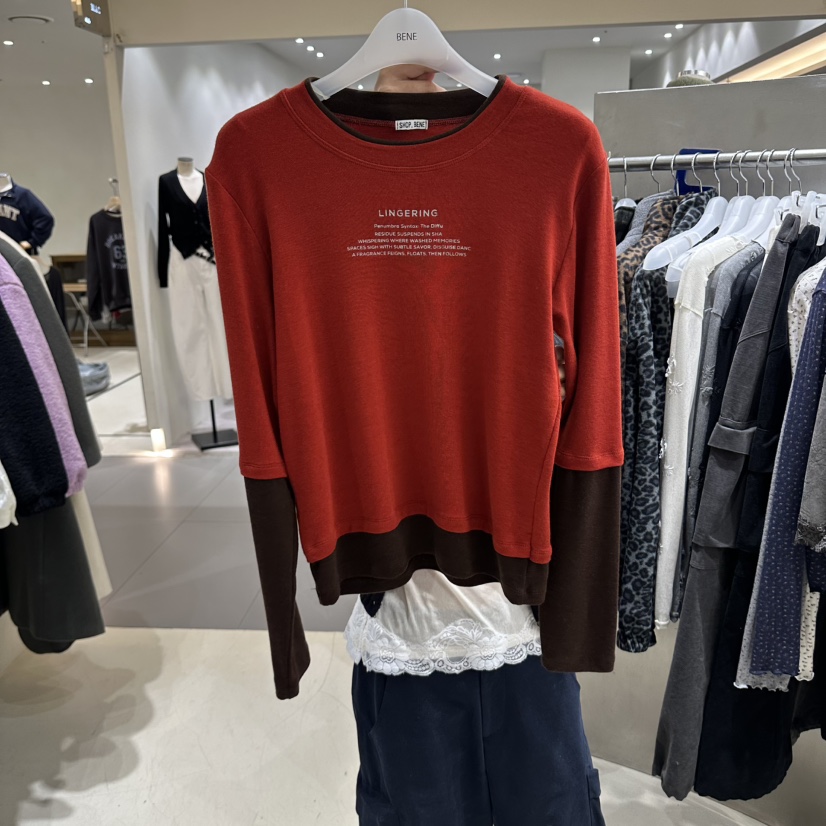BENE韓國代購女裝新款推薦休閑時尚熱賣長袖T恤不含圍巾羊絨SHOP BENE_Bene長袖T恤圖色2