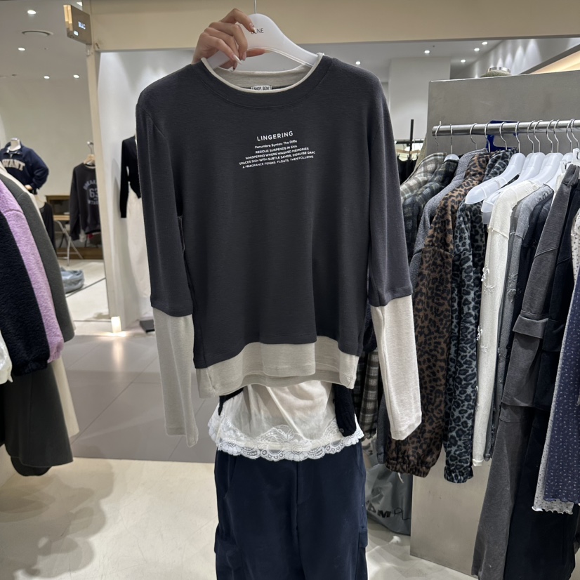 BENE韓國代購女裝新款推薦休閑時尚熱賣長袖T恤不含圍巾羊絨SHOP BENE_Bene長袖T恤圖色6墨色