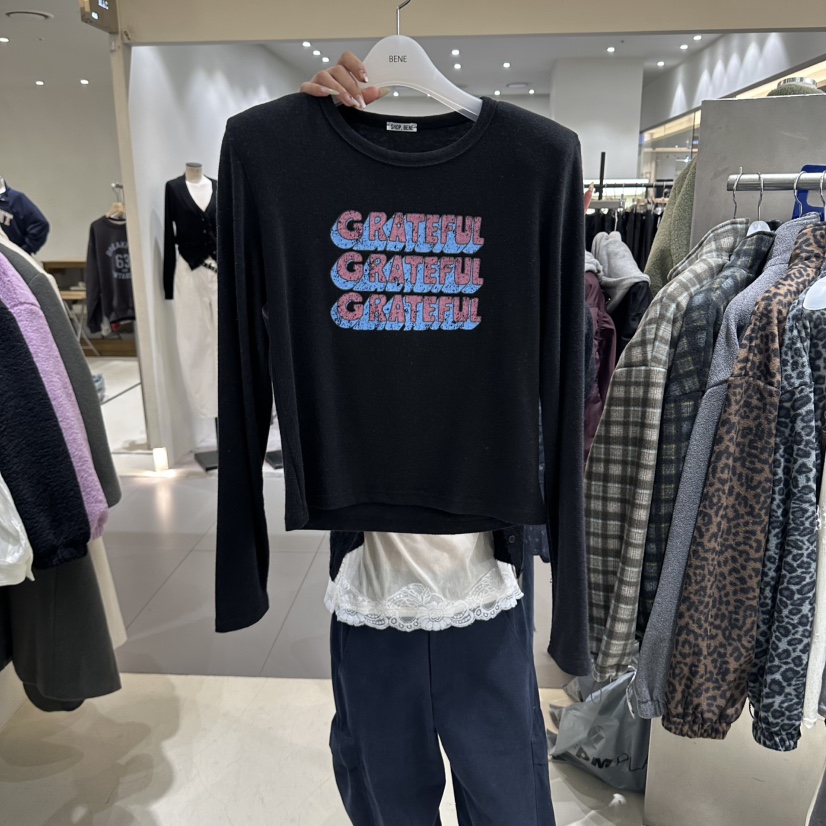 BENE韓國直郵女士新款時尚推薦人氣熱賣休閑真品長袖T恤SHOP BENE_Bene長袖T恤圖色5黑色