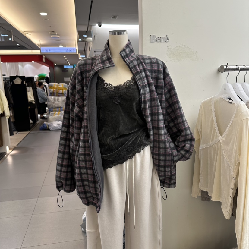 BENE韓國代購女士新品時尚推薦熱賣真品休閑人氣夾克格子絨SHOP BENE_Bene夾克圖色1粉色