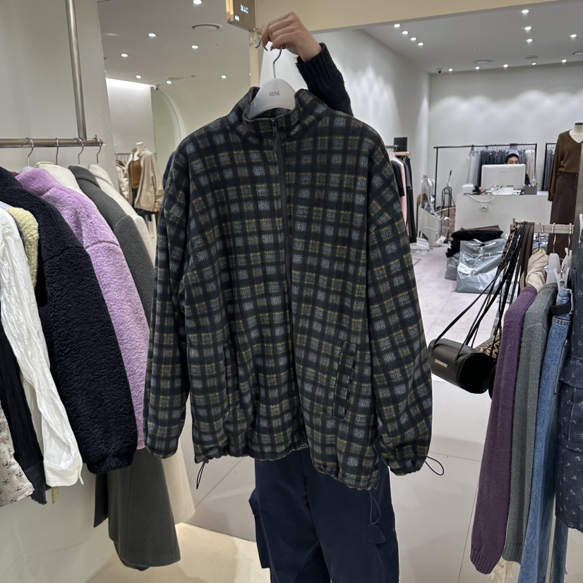 BENE韓國代購女士新品時尚推薦熱賣真品休閑人氣夾克格子絨SHOP BENE_Bene夾克圖色2黑色