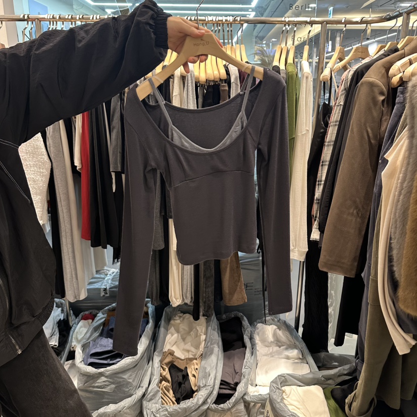 HONG.U韓國代購女裝新品熱賣推薦人氣真品休閑時尚長袖T恤HONG.U長袖T恤圖色3深灰色