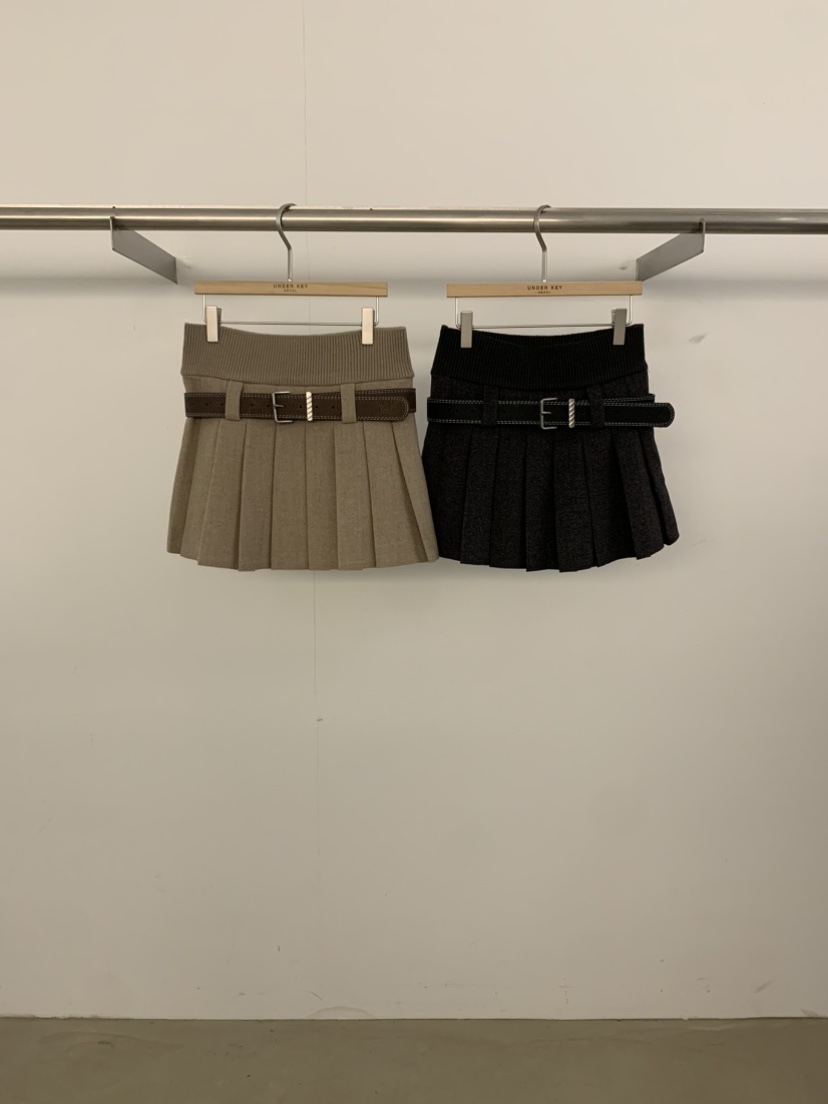UNDER KEY東大門實拍女士新品真品人氣時尚短裙含腰帶褶裥UNDER KEY短裙