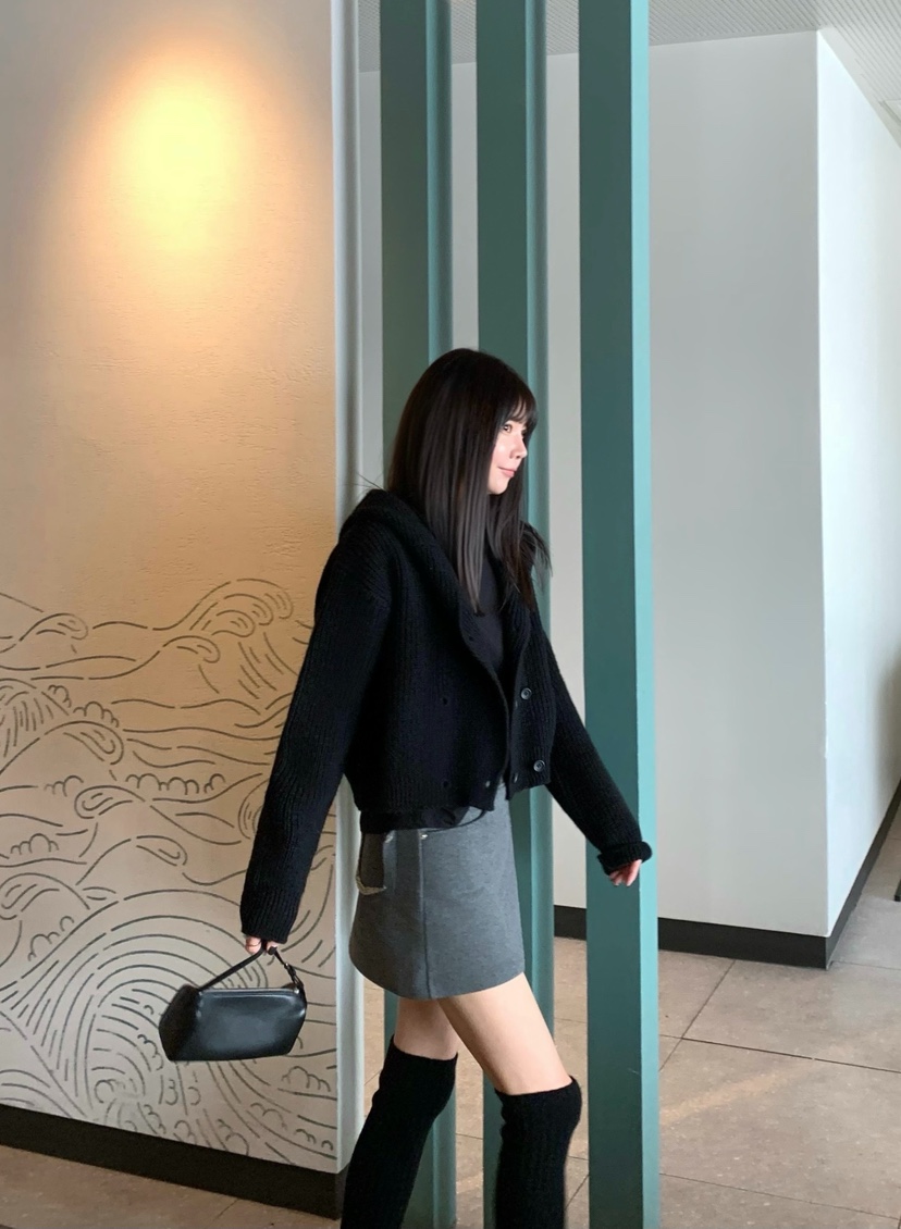 空韓國直郵女裝新款休閑推薦人氣時尚真品熱賣毛衣雙層連帽COURGETTE毛衣