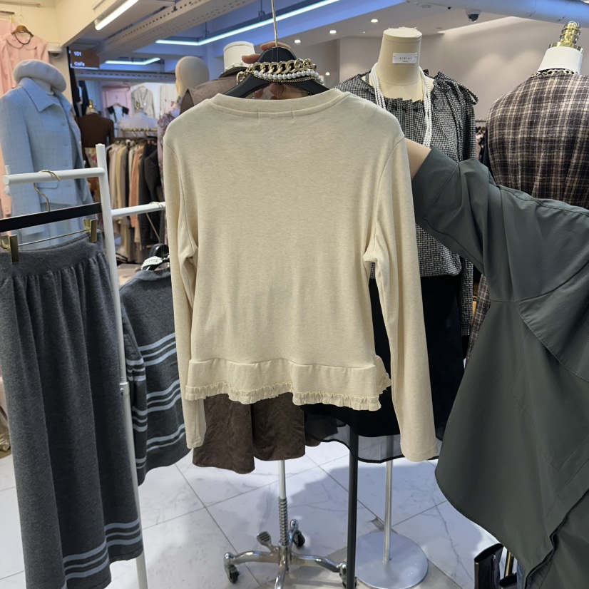 BIKINI韓國直郵女士新品休閑推薦熱賣人氣時尚長袖T恤格子BIKINI長袖T恤