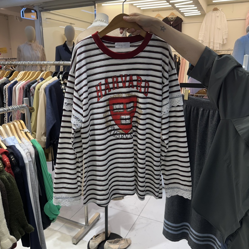 BIKINI韓國代購女士新品熱賣人氣時尚推薦真品長袖T恤條紋BIKINI長袖T恤圖色1