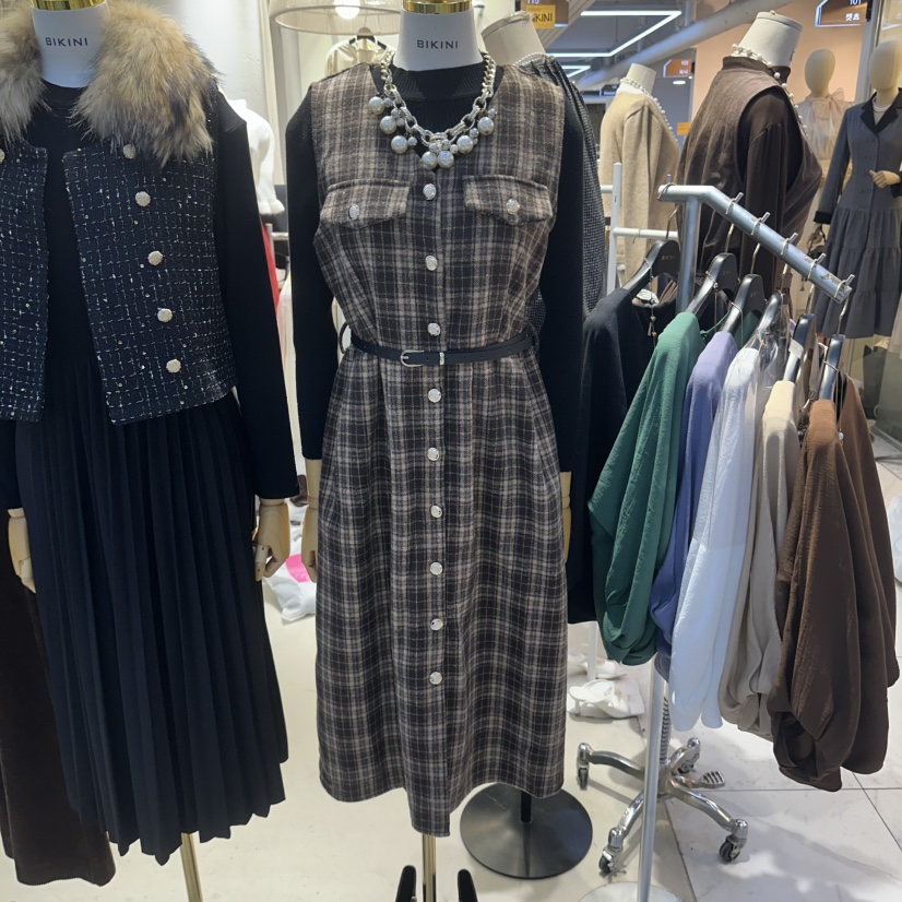 BIKINI東大門代購女士新品熱賣休閑推薦真品時尚套裝含腰帶BIKINI套裝圖色1棕色