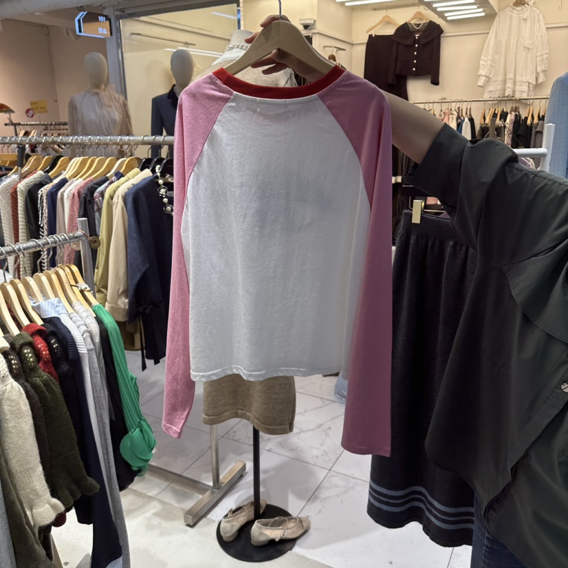 BIKINI韓國直郵女裝新品休閑人氣時尚推薦熱賣長袖T恤撞色BIKINI長袖T恤