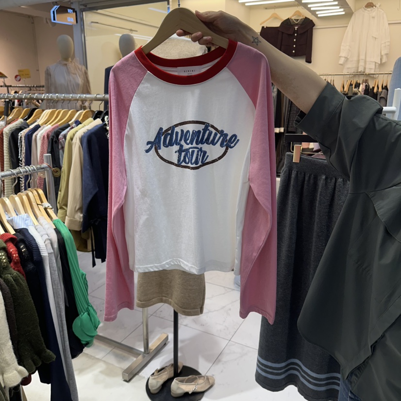 BIKINI韓國直郵女裝新品休閑人氣時尚推薦熱賣長袖T恤撞色BIKINI長袖T恤圖色1