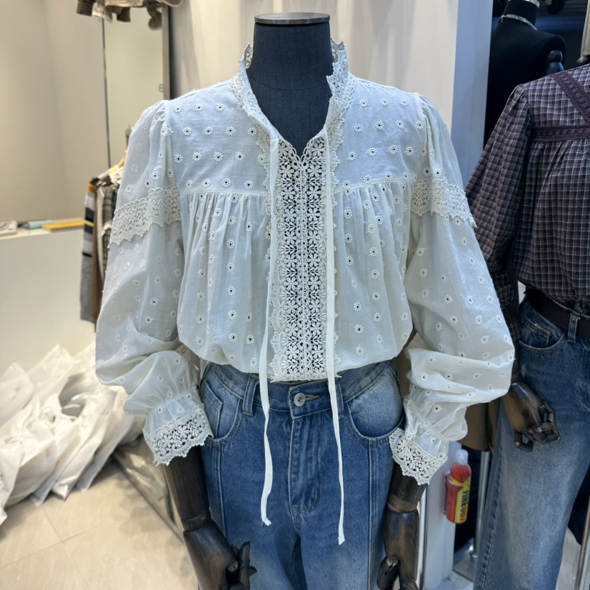 2AN.B韓國直郵女裝新品真品推薦時尚人氣襯衫蕾絲衫絲帶2AN.B襯衫/蕾絲衫圖色2奶油色