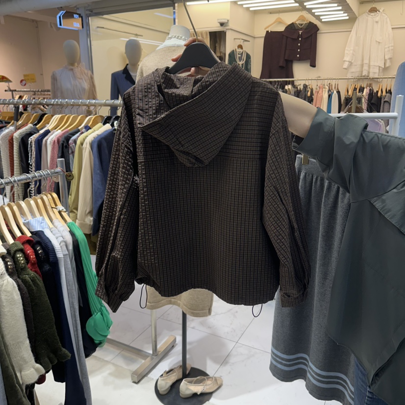 BIKINI東大門實拍女士新品熱賣時尚推薦真品夾克連帽衫格紋BIKINI夾克